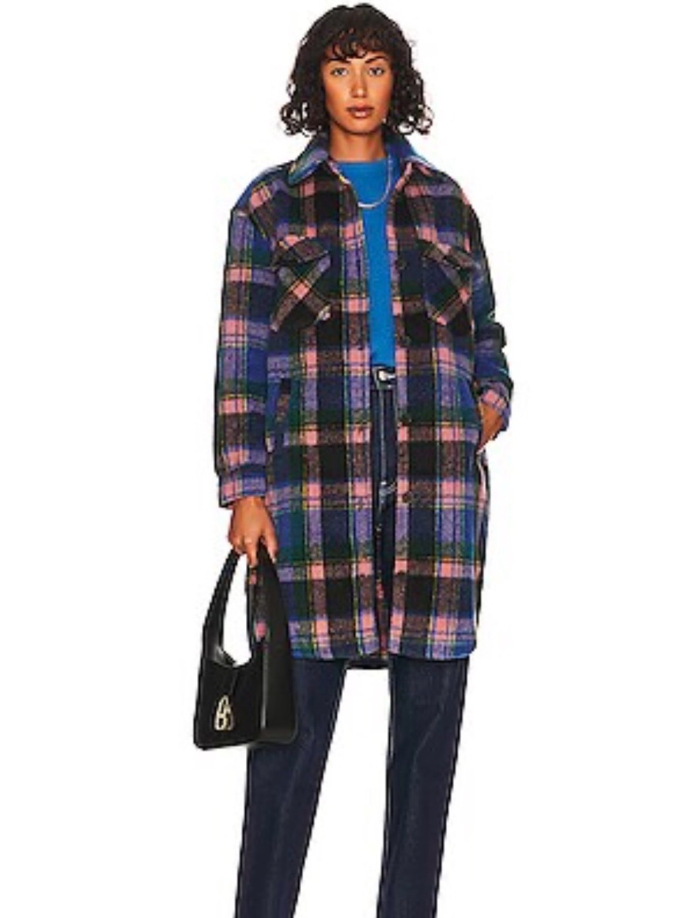 Blank NYC The Comeback Plaid Long Button Coat Large